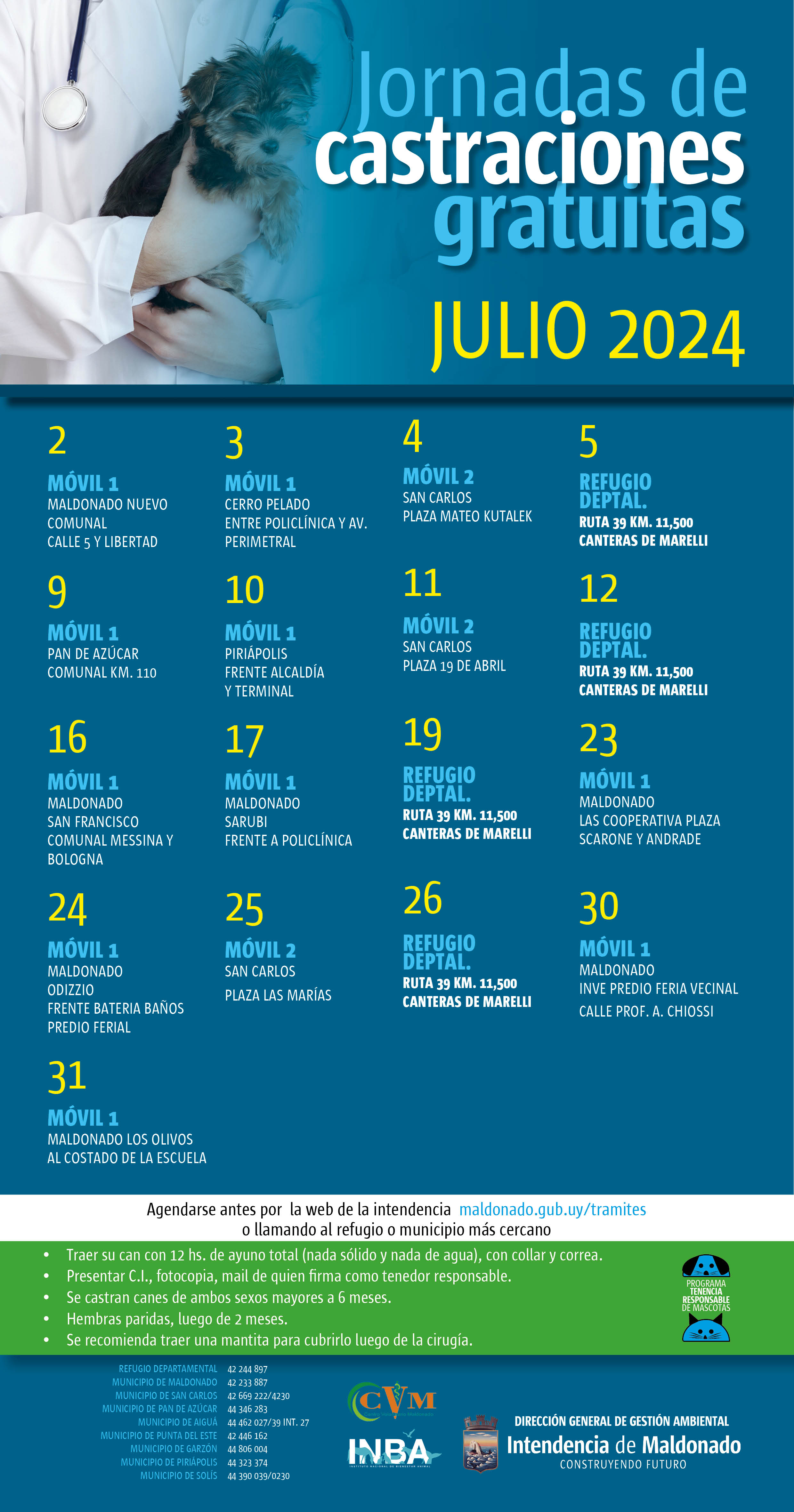 Calendario de castraciones caninas julio